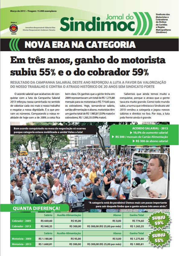 Informativo do Sindimoc distribuido à categoria